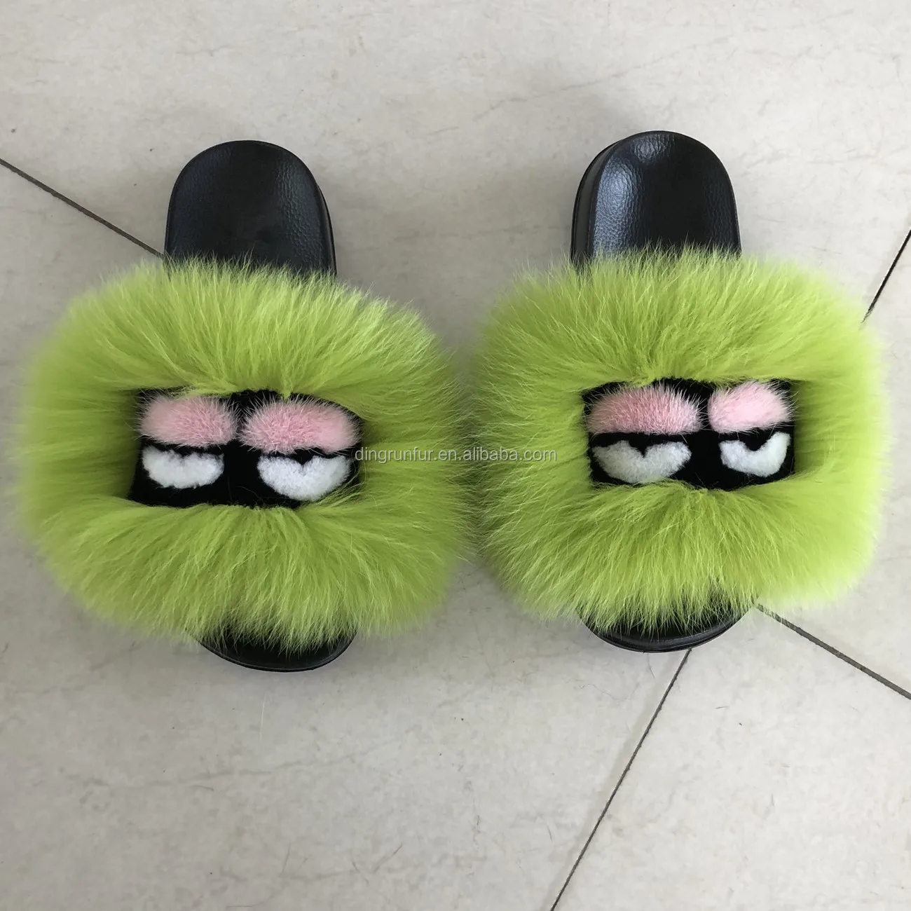 
wholesale custom colour real fur slippers monster sandals 