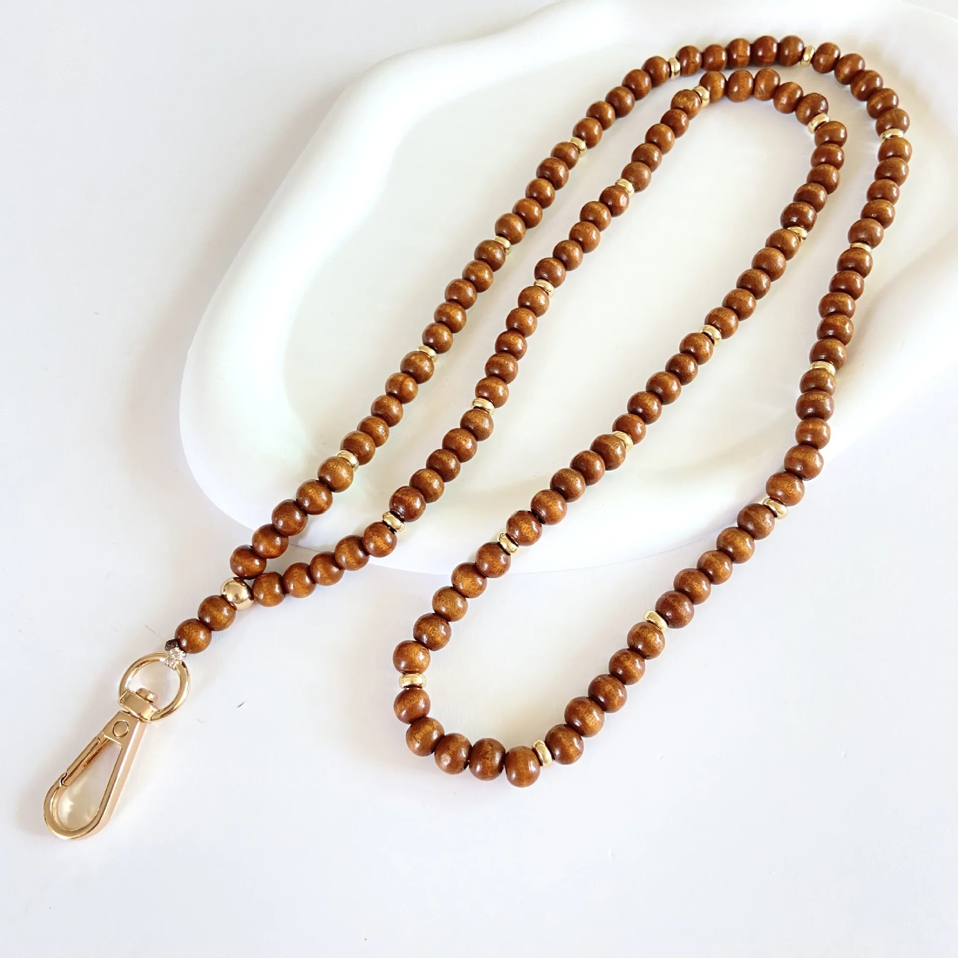 Factory Wholesale Hot Selling Wood Beaded Lanyard Keychain Trendy Colorful Wooden Bead Lanyard For Teacher Gift