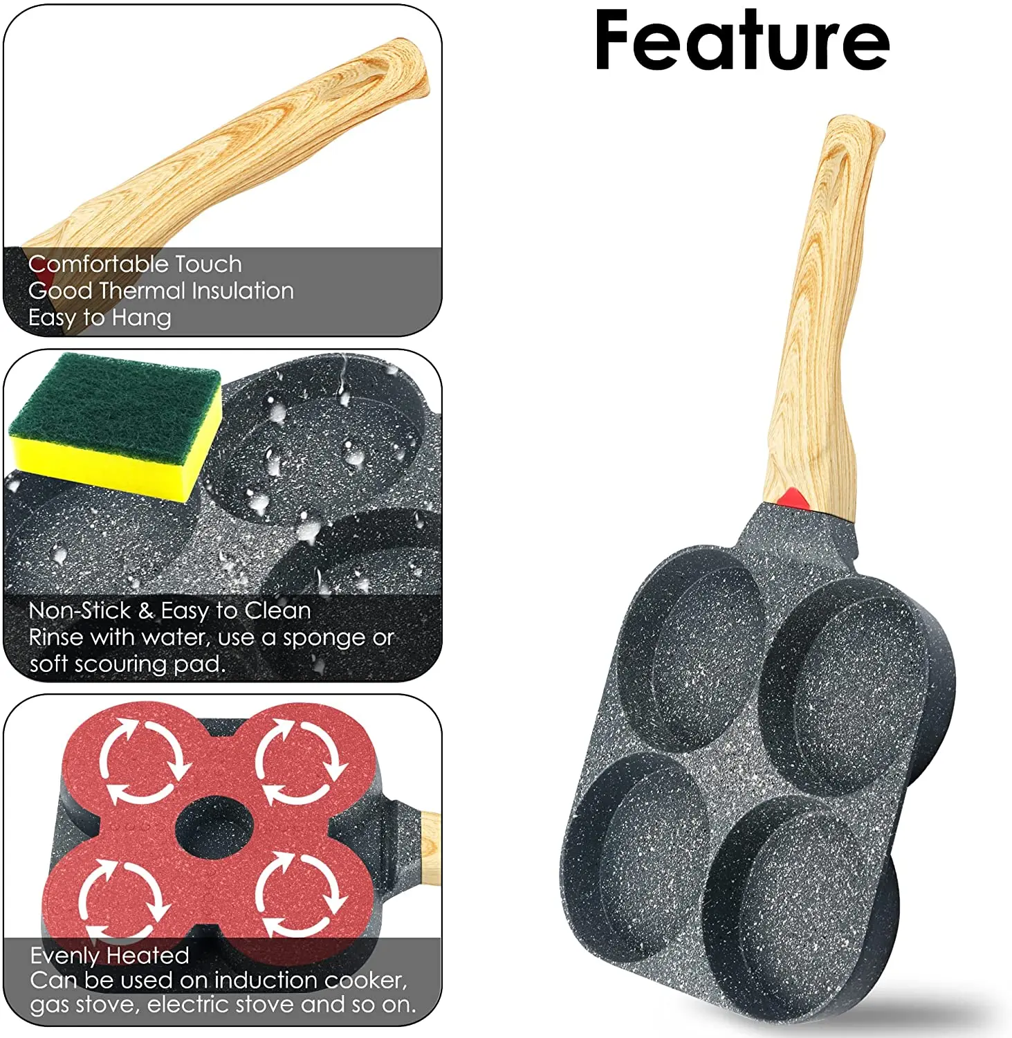 hot selling square frying egg pan 4 hole square egg pan