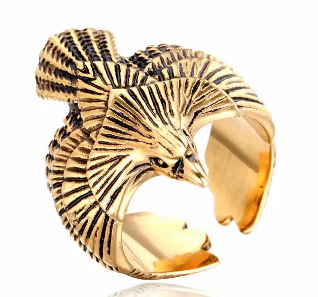 Amazon Hot Sale Stainless Steel Gold Flying Eagle Open Ring