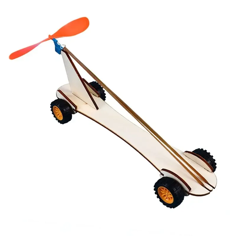 Children DIY Wooden Rubber Band Wind Power Car Toy Handmade  for Kids Student  Physics Learning