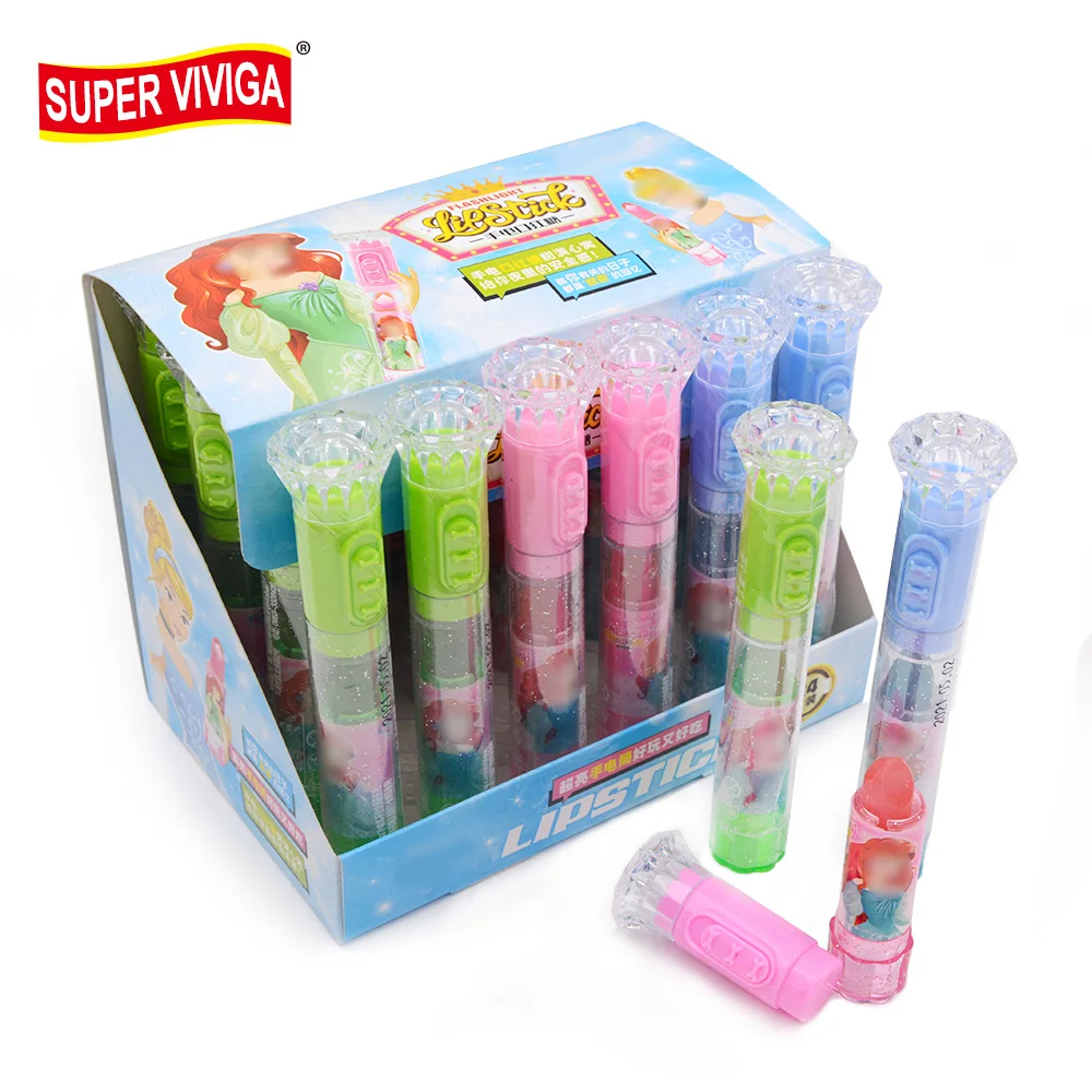New Product Halal Sweet Fruit Lipstick Hard Lollipop Candy With Flashlight