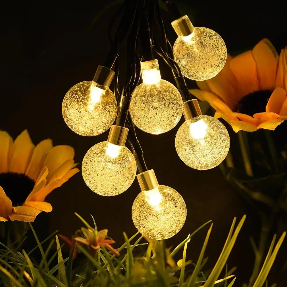 Crystal Ball Waterproof Round Ball Outdoor 5 meters 20 LED Decorative Solar Powered Battery Bulb String Lights for Christmas