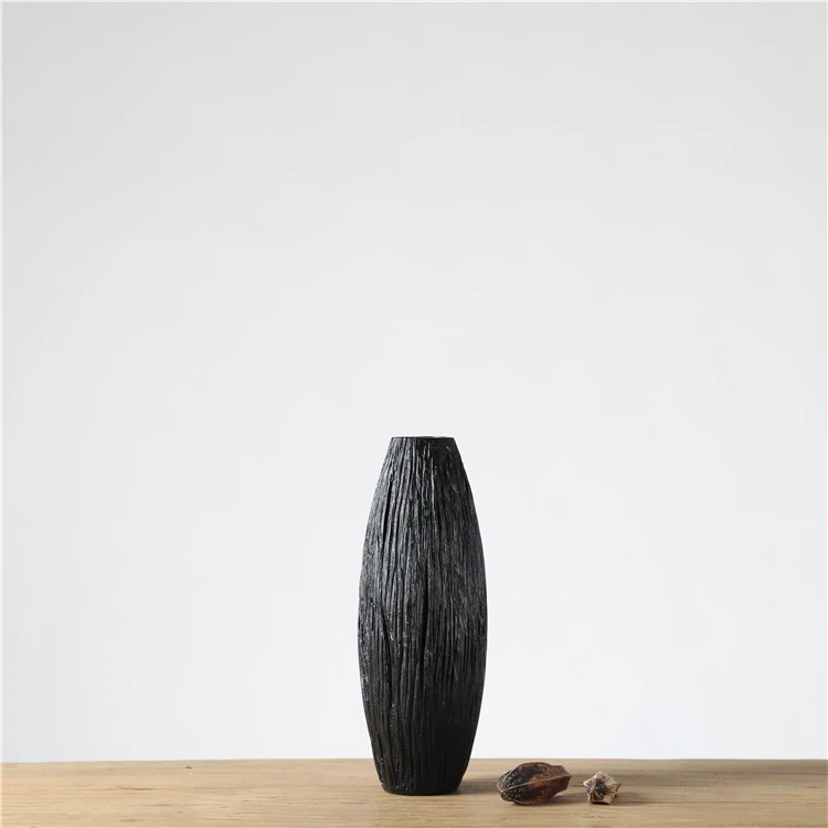 Wholesale nordic style unique shape black floor resin vase for home decor