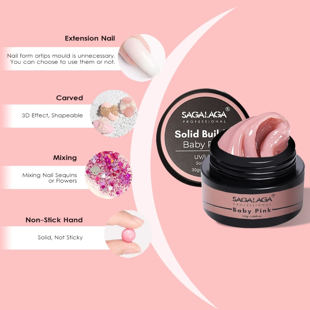 Solid Gel Builder UV for Nails Non sticky Carving Gel Nail Sculpture Hard for Extension 3D Molding Gel