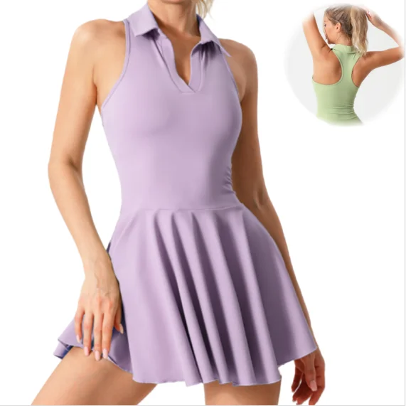 Aoyema 2024 tennis skorts Ruffle Dress Collar Style golf wear clothes for women Pocket Shorts Inside Outdoor Sportswear Dress