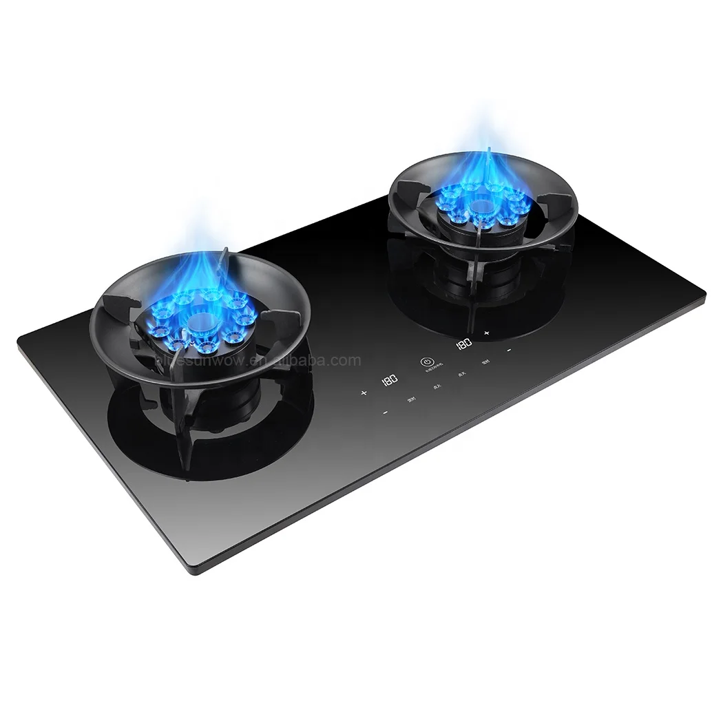 High Quality Household Embedded Double Burners Flip Top Gas Stove Natural Gas Dual Stove Touch Screen Timed Energy-saving Stove