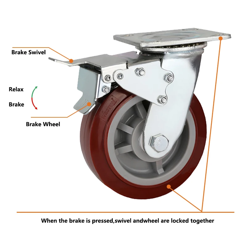 PU Heavy Duty Rotate Alloy Steel Caster Wheel Trolley Hand Carts Castor