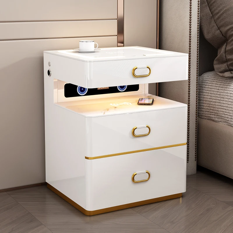new Modern Technology Luxury Home Bedroom smart Password Fingerprint Bluetooth Speaker Wireless Charging Bedside Table