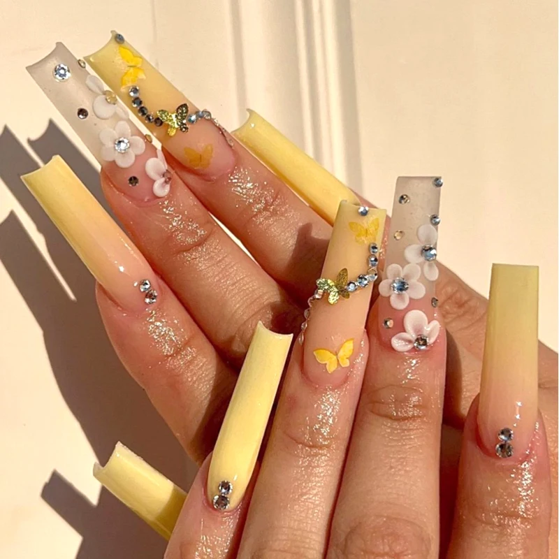 Накладные 3d акриловые ногти оптом под заказ со стразами и коробкой Роскошные Блестящие Розовые высокое