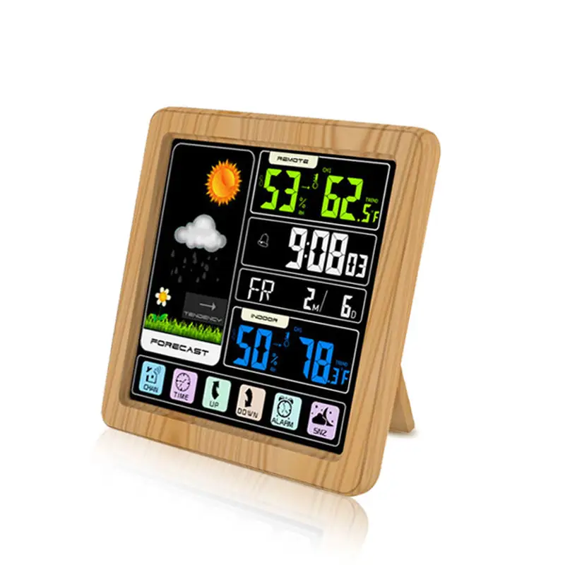 YIZHI Multifunctional Wireless Weather Clocks Desk Creative Color Touch Screen Indoor Outdoor Thermometer Forecast Digital Clock
