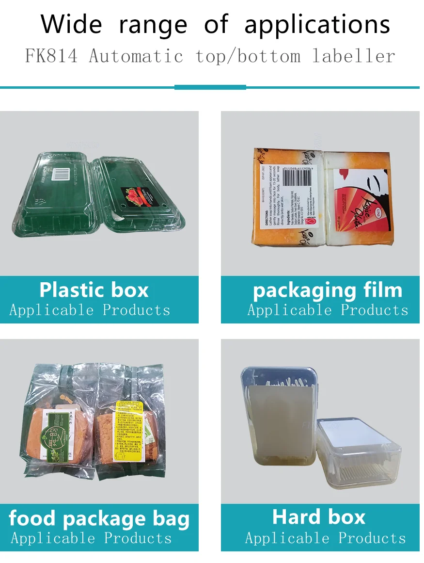 FK814 Automatic Corn Starch Bag Box Two Sides Label Applicator container top botton labeling machine
