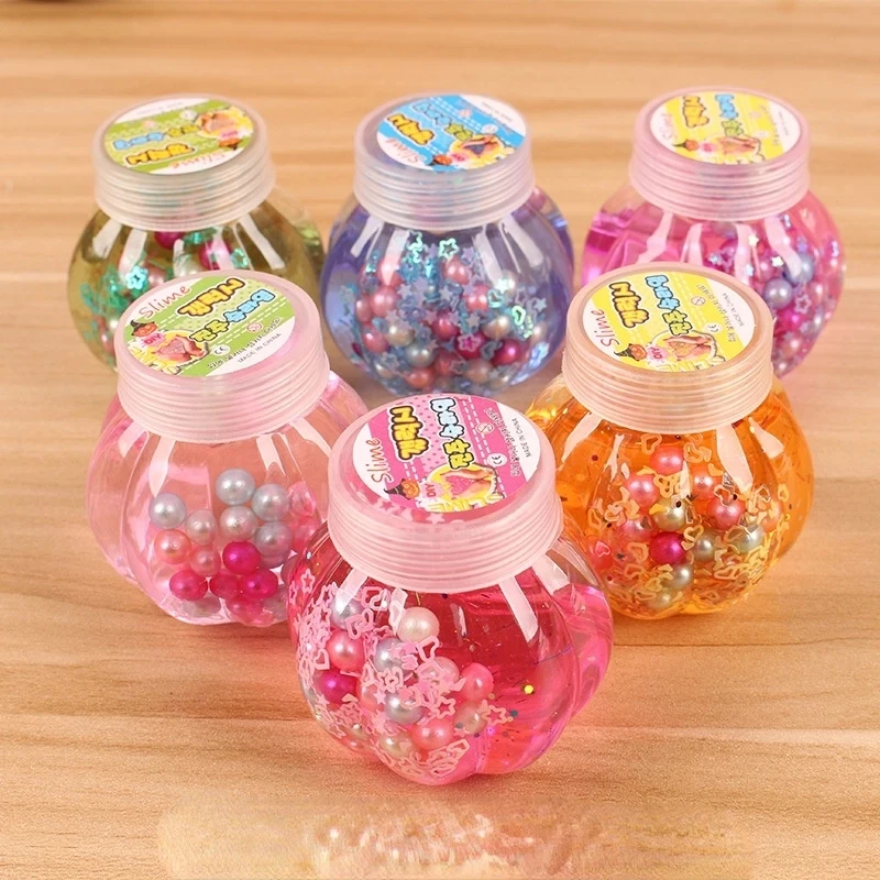 Pumpkin Bottle Crystal Mud Pearl Color Slime Toys Fluffy Foam Putty Plasticine Cloud Clay for Kids DIY Educational Toys