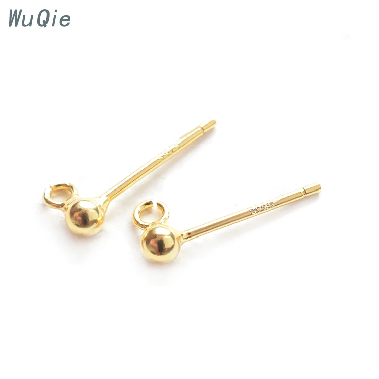 Wuqie Wholesale Finding Earrings 925 Sterling Silver for Jewelry Making Earring Accessories Ball Stud Pin with Jump Ring