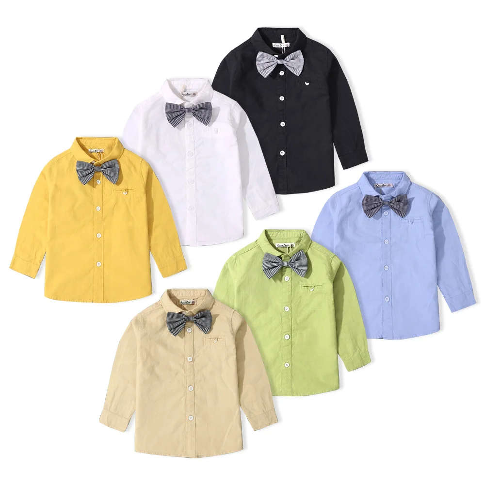 new arrival formal shirt bow tie turn down neck long sleeve solid color cotton custom school uniform for children
