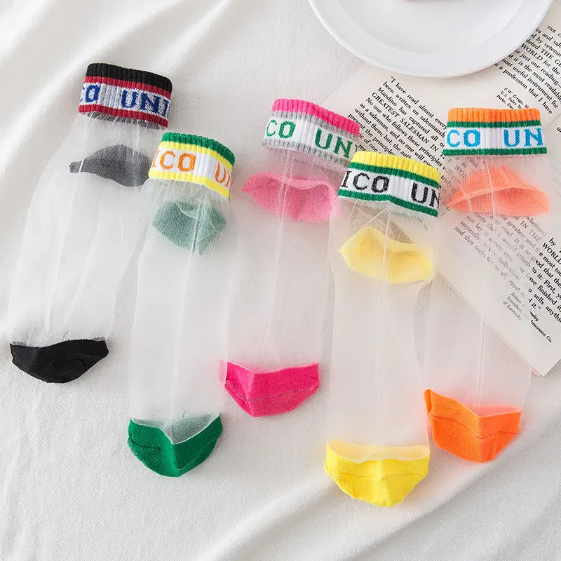 Summer Polka Dot Breathable Transparent Mesh Net Design Ankle Silk Socks For Women