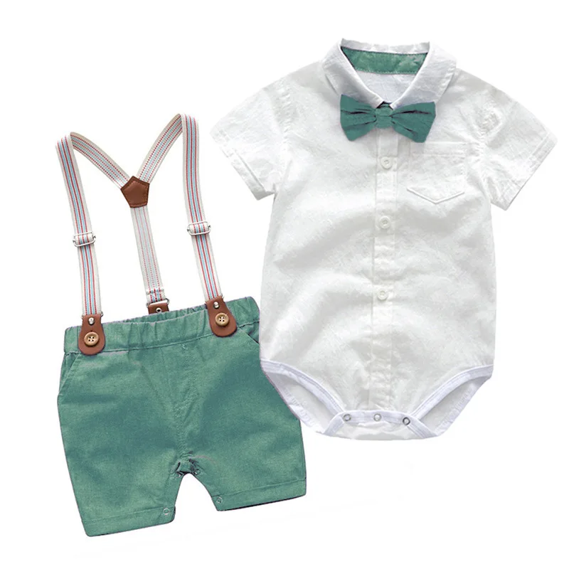 New Arrived British Style Cotton Children Clothes Summer Baby Boy Clothes Short Sleeve Romper Shirt Suspender Shorts Suit Sets