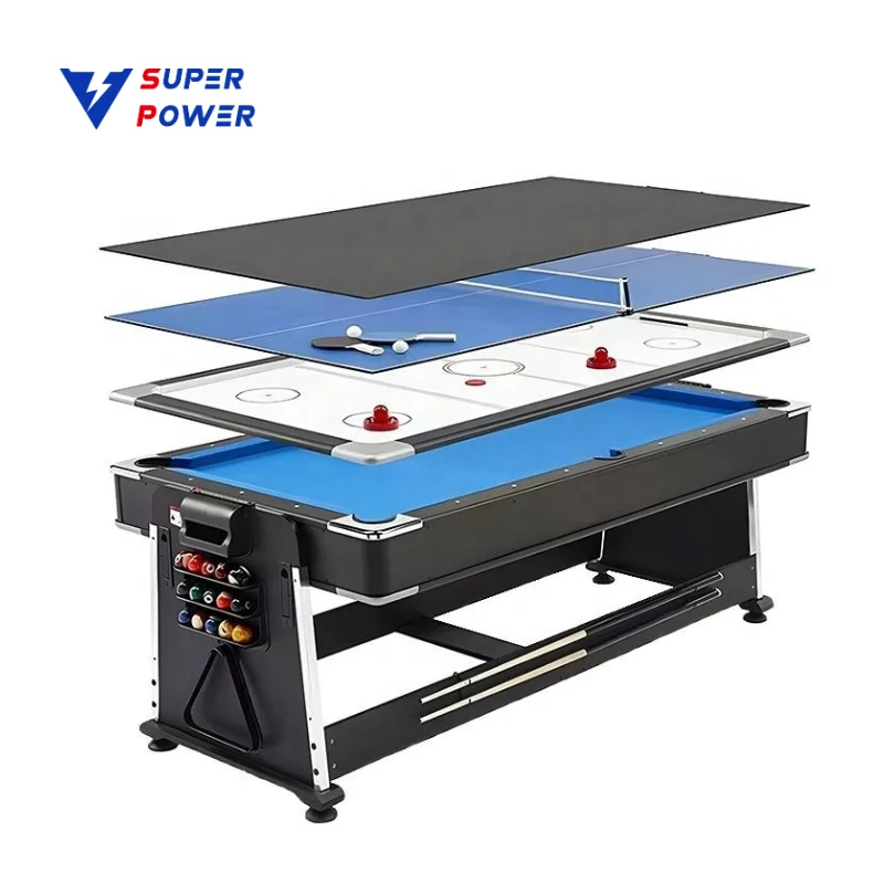 Popular Convertible  7ft Billiard Pool Table With Air Hockey Table Tennis Dining Top 4 in 1 Multi Game Table