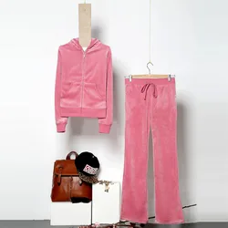 Spring Fall Winter Ladies Brand Gold Velvet Fabric Sports Suit Custom Women Velour Tracksuit With Logo