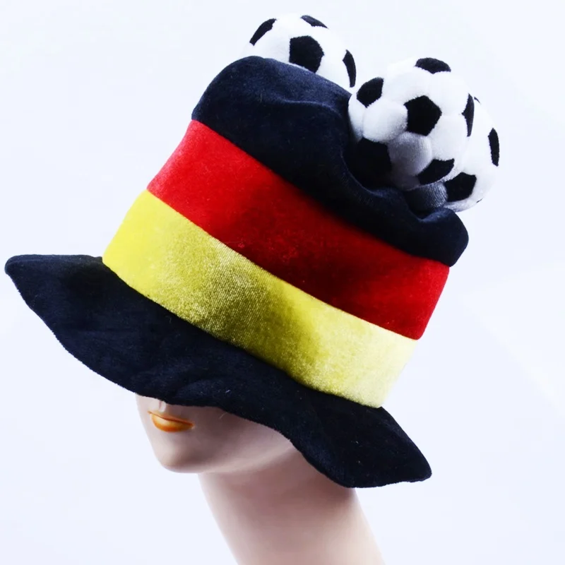 Wholesale Argentina Plush Fabric Football Hats with 3 min plush ball  Fans Carnival Hat