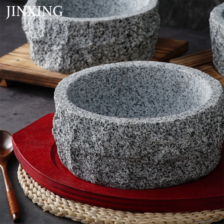 Korean Style Natural Granite Stone Ware Food Bowl Bibimbap Hot Pots Cooking Soup Dolsot Bowls For Sale