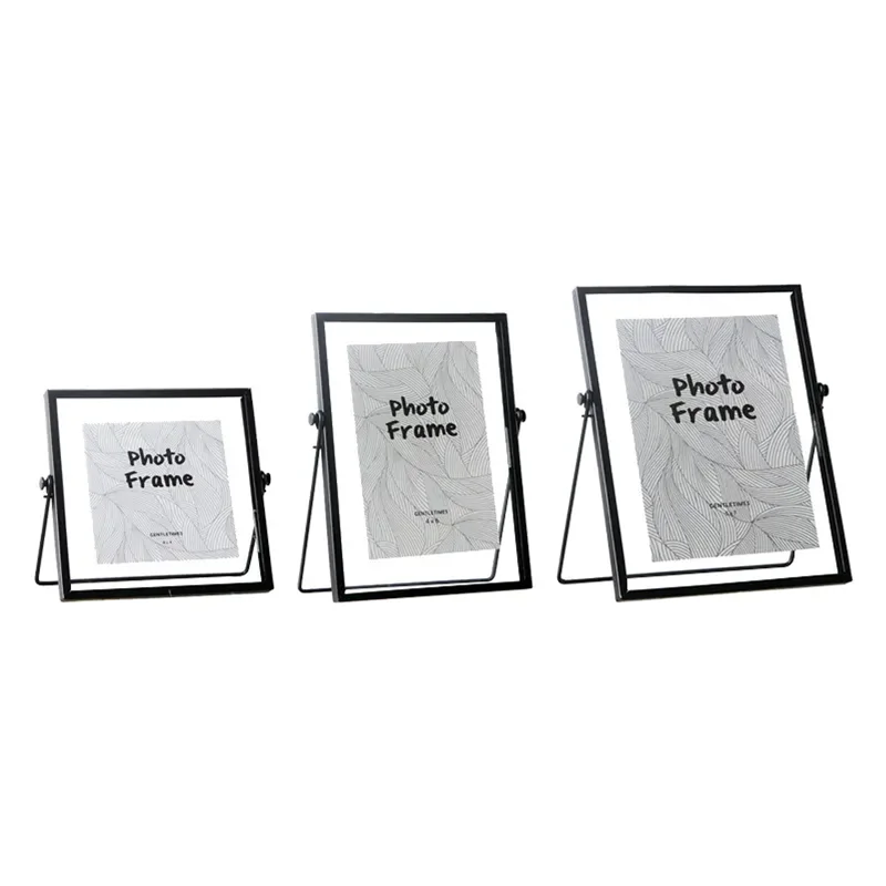 Hot sale Iron 5x7inch floating glass with metal picture frame for home decor crafts