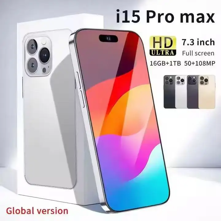 Original i15 Pro Max 15 6.7 Inch HD Screen 12GB+512GB Clone IOS Smartphone 8-Core Cellular English Unlocked Mobile Phone