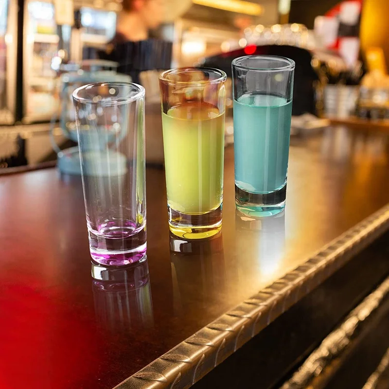 Modern design vodka shot glass with colored bottom tequila shot glass