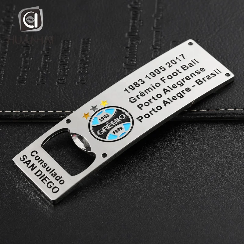 customized silver metal enamel logo souvenir fridge magnet bottle opener