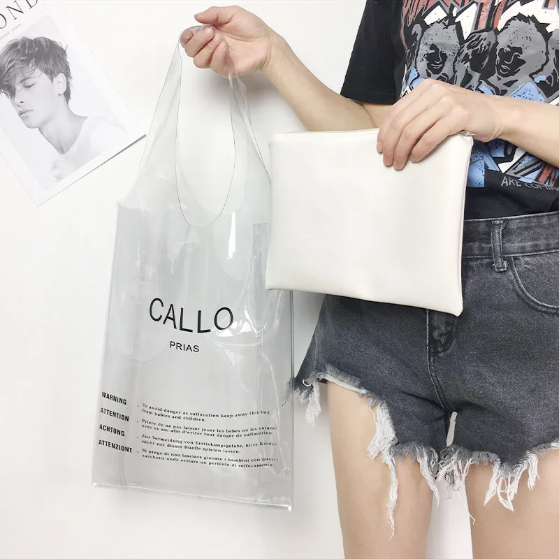 Hot sale Tote Jelly Candy transparent plastic PVC hand bag tote bag shopping bag