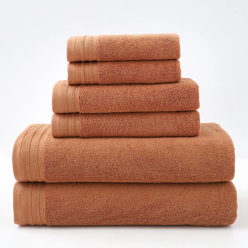 New Arrival Orange Khaki Super Soft Organic Cotton 6pcs Shower Bath hotel Towel