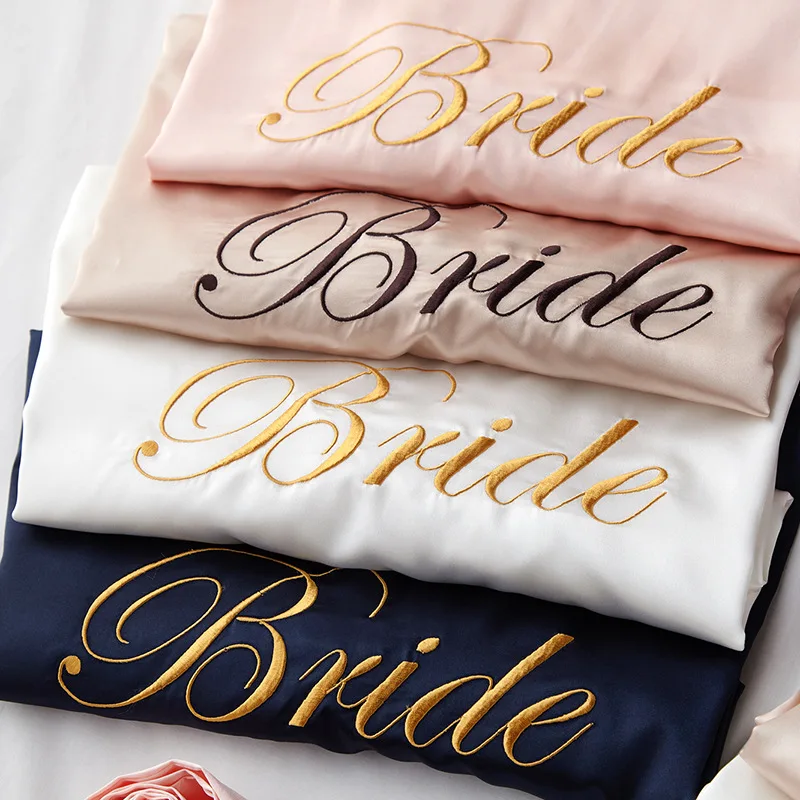 Custom Wholesale Silk Personalized Embroidery Robes Satin Women Wedding Bridesmaid Satin Bridal Robe
