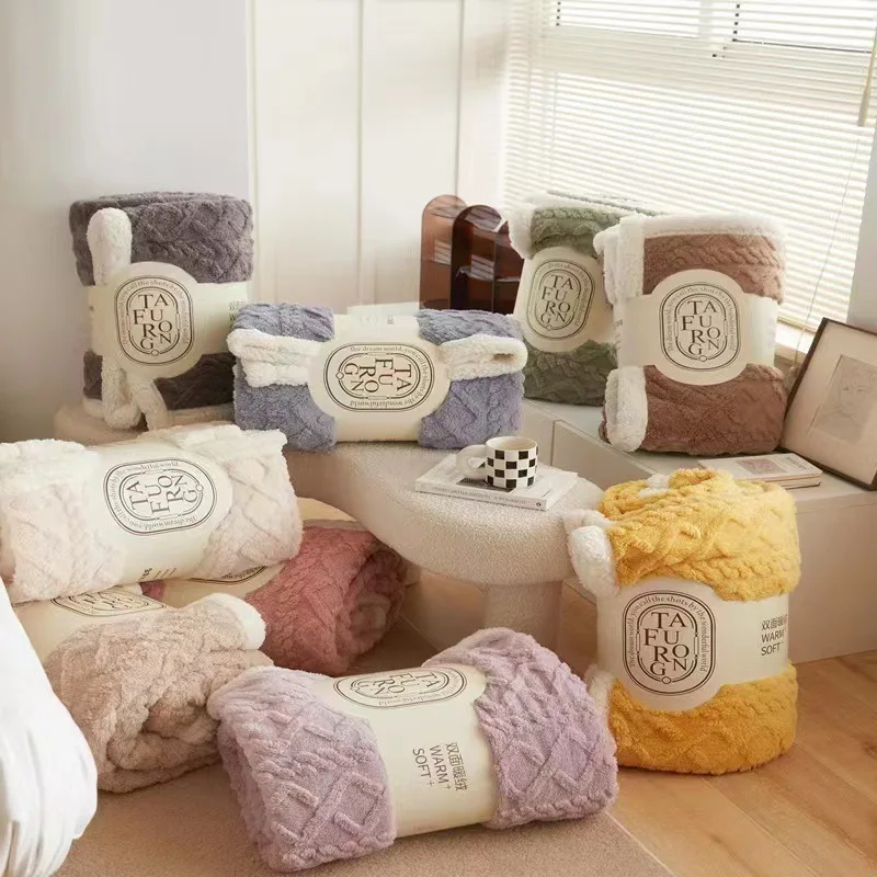 Large Double-Sided Milk Fleece Blanket Custom Weight Plaid Style Modern and Colorful Nap Cover Quilt Thickened Warm