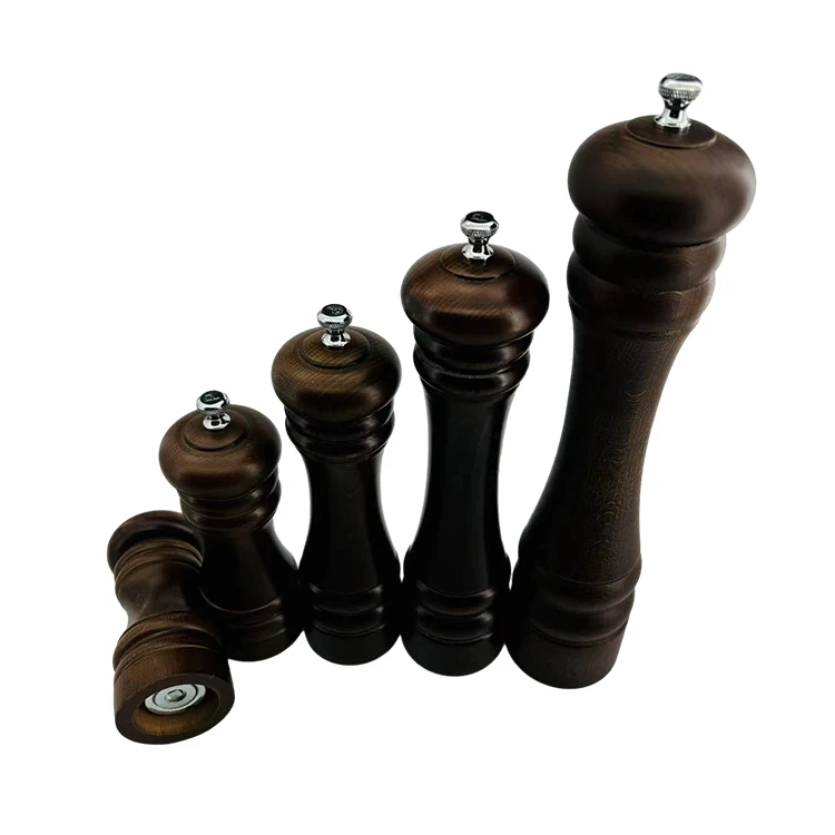 Factory Wholesale Manual Wood pepper mill beech Wooden Black Color salt and pepper grinder set