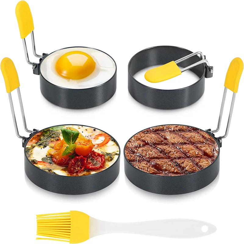 Round Egg Maker Ring 4 Pack, Nonstick Egg Mold for Frying Eggs and English Muffins, Egg Shaper for Frying Pan Cooking