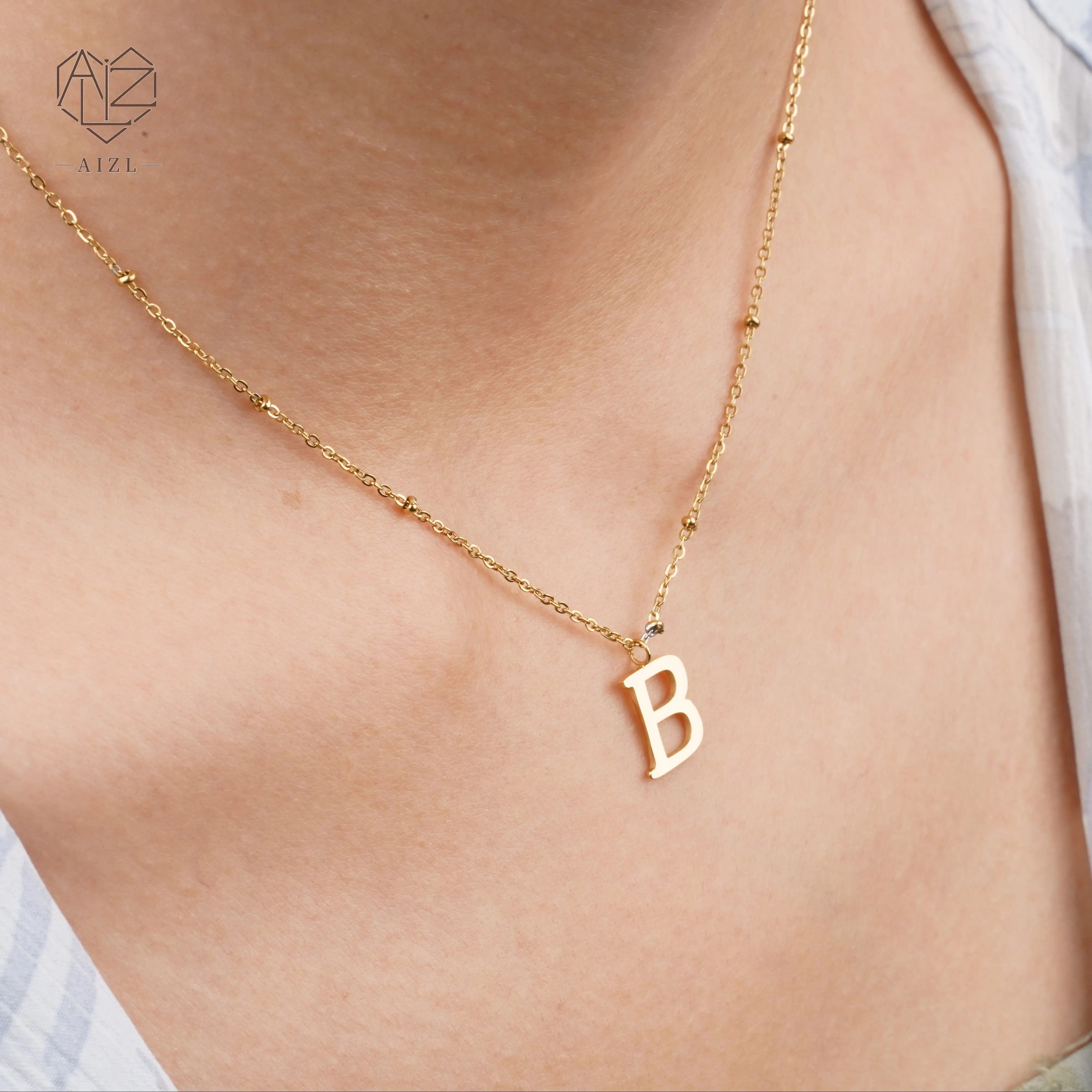 AIZL Dainty simple fashion stainless steel letter B necklace temperament versatile female necklace