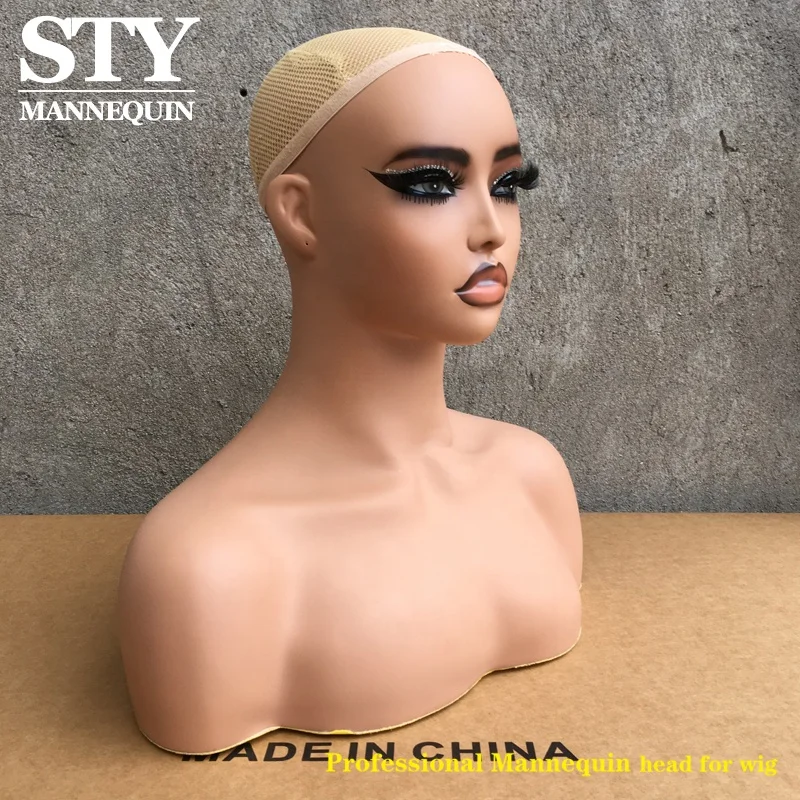Pvc Mannequin Head With Shoulders Female For Wig Display African American Mannequin Head Female Mannequin Head And Bust