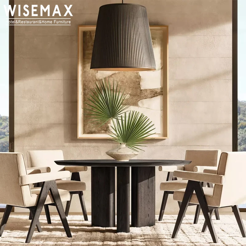WISEMAX FURNITURE High-end home furniture solid oak wood natural elegant round dining table 4 seats chair for restaurant villa