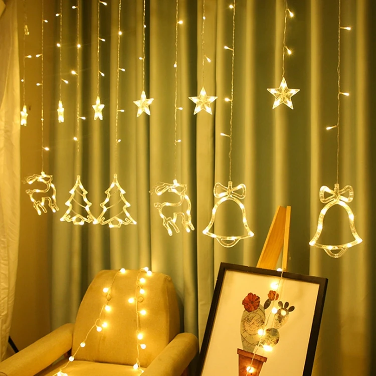 138pcs light Deer Bell Christmas Tree Shaped Led String Light Christmas Curtain Decoration For Home,Party