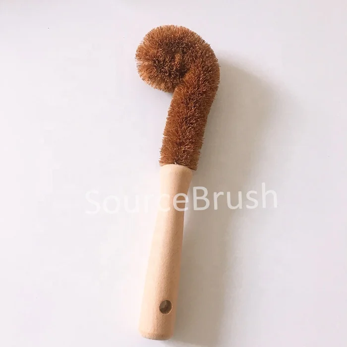 customize zero plastic stainless steel with natural sisal bristles brush for clean bottles glass cups with wooden handles