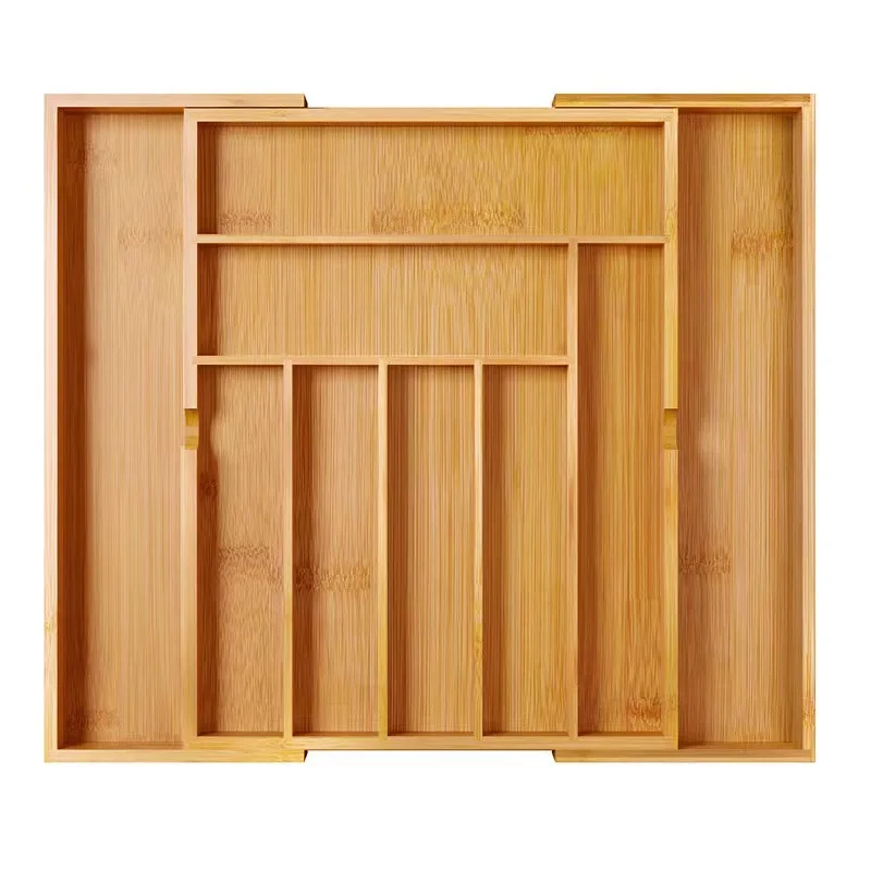 compartments bamboo wood Kitchen Expandable flatware silverware utensil Drawer Organizer
