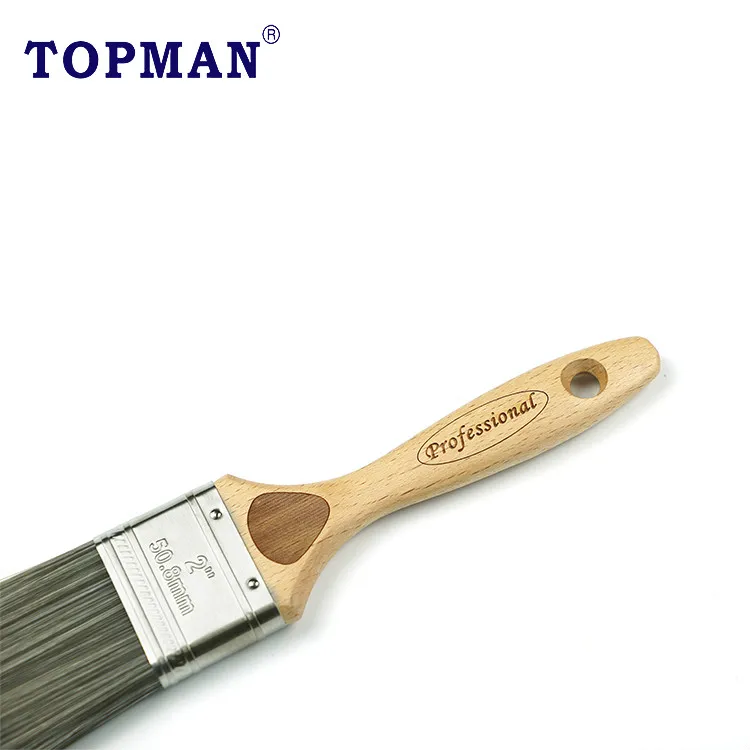 Topman 2 inch professional 100% high quality solid round taper filament laser engraved beech wood handle flat paint brush