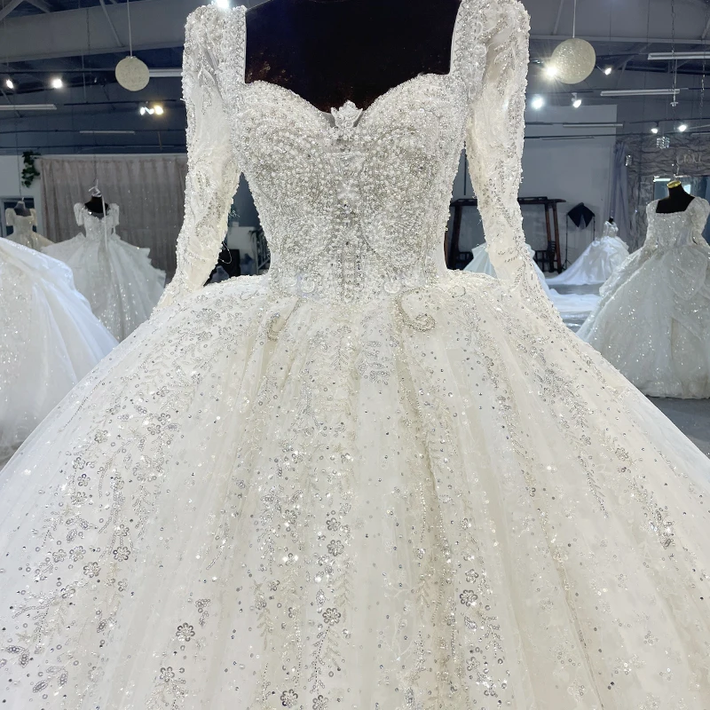 MN97 Bridal Wedding Dresses Wholesale Long Sleeve Modern Luxury Lace Wed Dress Western Wedding Dresses