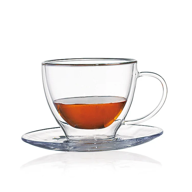 8OZ Hand Craft Clear Unique Heart Shaped Water Juice Cup Double Walled Insulated Glass Coffee Mug Tea Cup Double Wall Glass