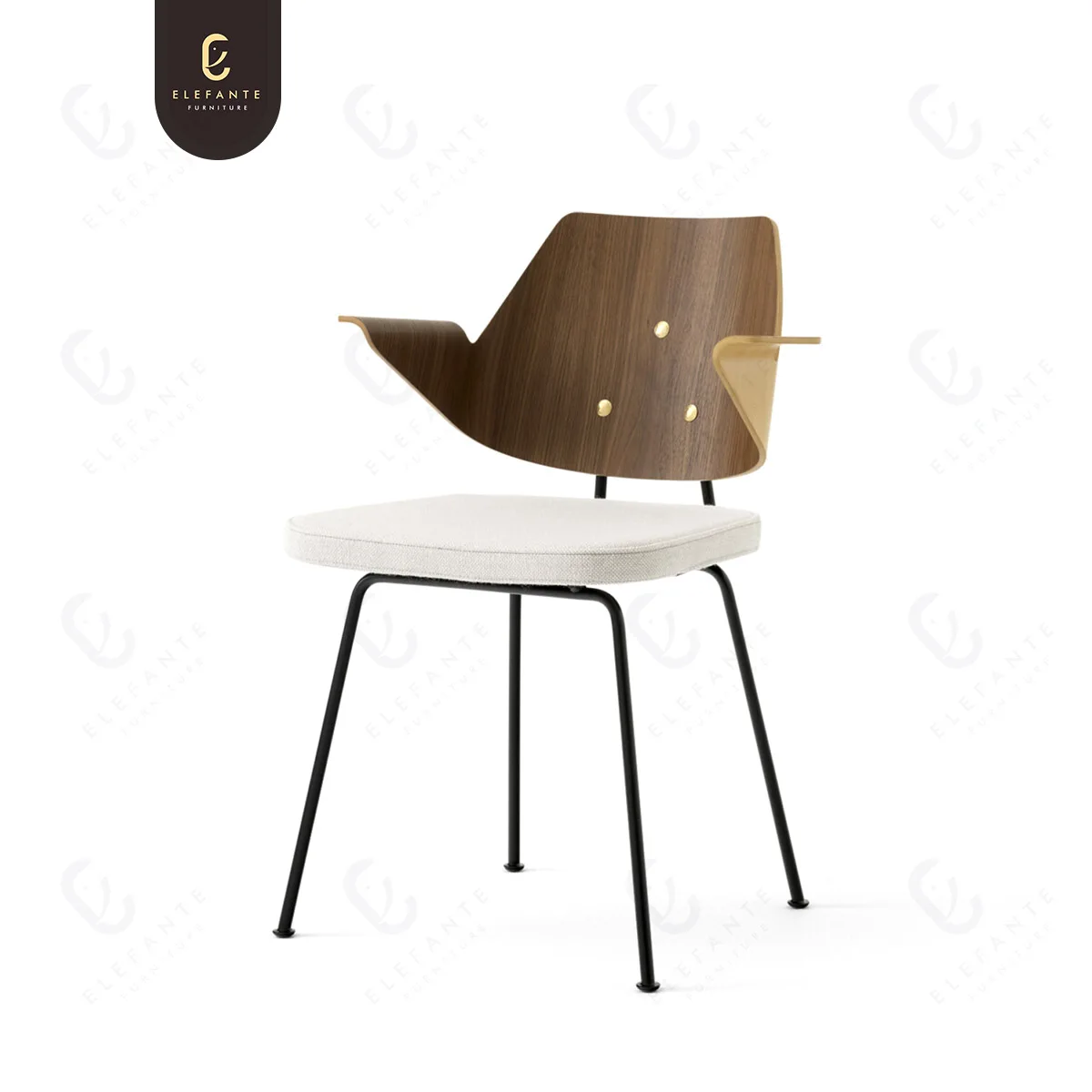 High Quality Designer Minimalist Walnut Plywood Bentwood Chair Metal Legs Modern Wooden Dining Chair For Bistro Cafe Restaurant