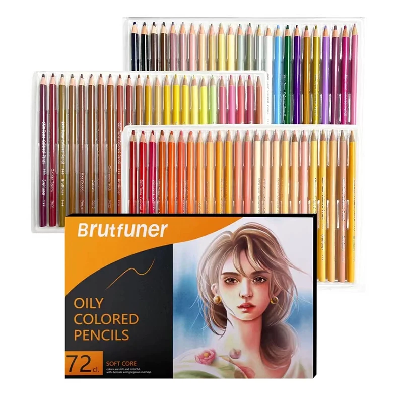 Brutfuner 26/50/72Colors Sketch Oily Color Wooden Pencil Professional Portrait Art Sketching Drawing Pencil Set