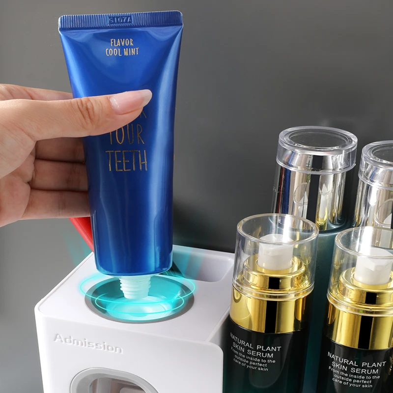 2021 New design creative style Plastic Toothbrush Holder with Automatic Squeezing Toothpaste Dispenser