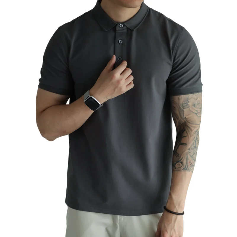 Охлаждающая ткань из волокна Sorona, хлопчатобумажная 185 GSM Polo, маленький MOQ, логотип на заказ, графитовый цвет