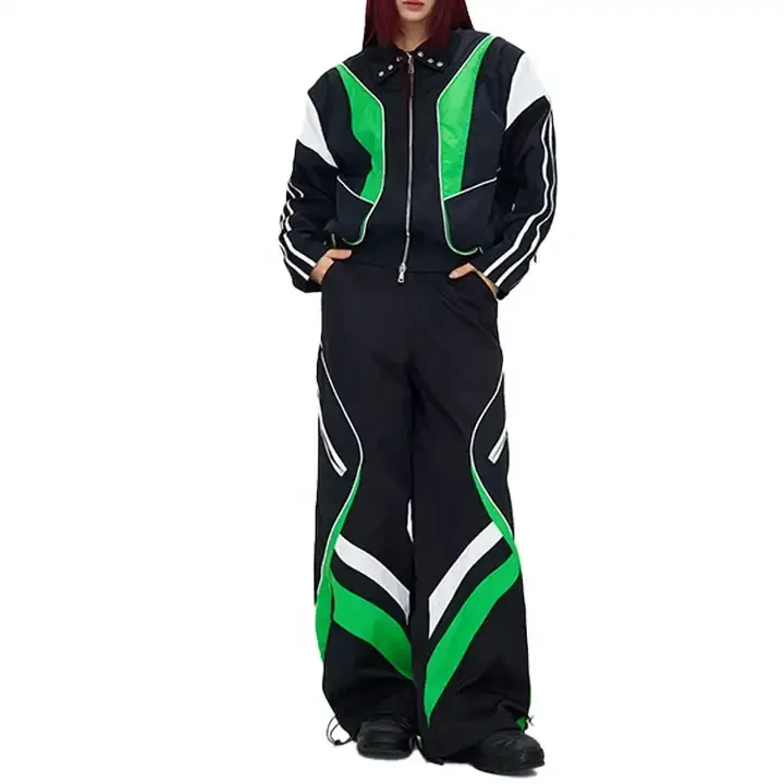 nylon shell tracksuit long sleeve unisex zip up men Color matching wind breaker tracksuit manufacturer men sportswear