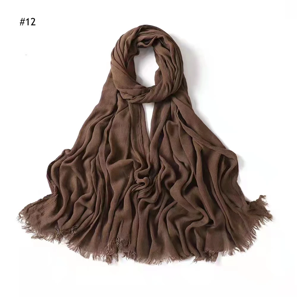2021 ribbed design  customized hijabs long scarf small crinkle solid color soft feeling rayon pleated hijab